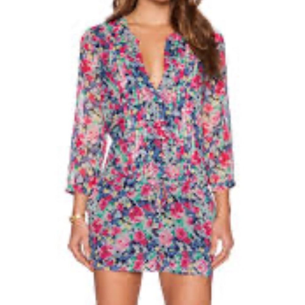 Joie Amara C Floral 100% Silk Romper Multicolor Pleated Drawstring Womens XS EUC